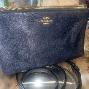 Coach Lyla Crossbody, Navy Blue Double Zip pocket Pebbled leather. EUC.